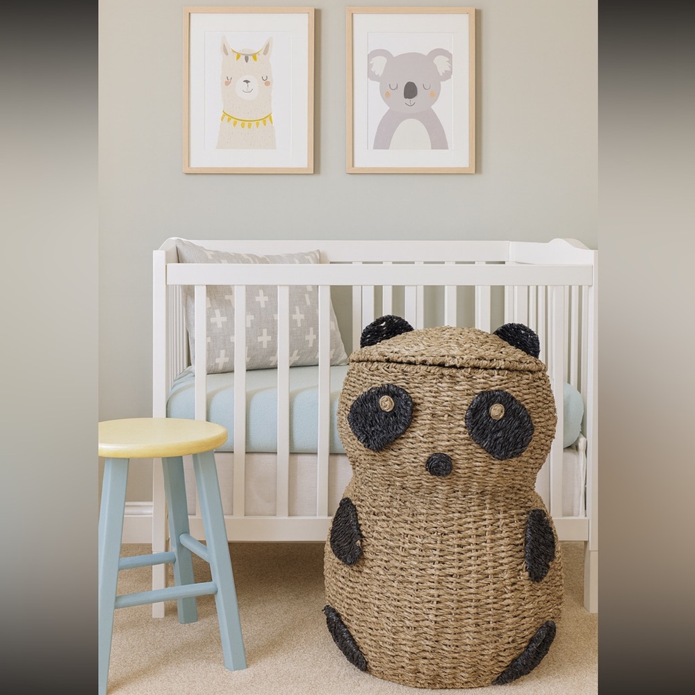 Woven panda bear hamper basket kids room decoration basket